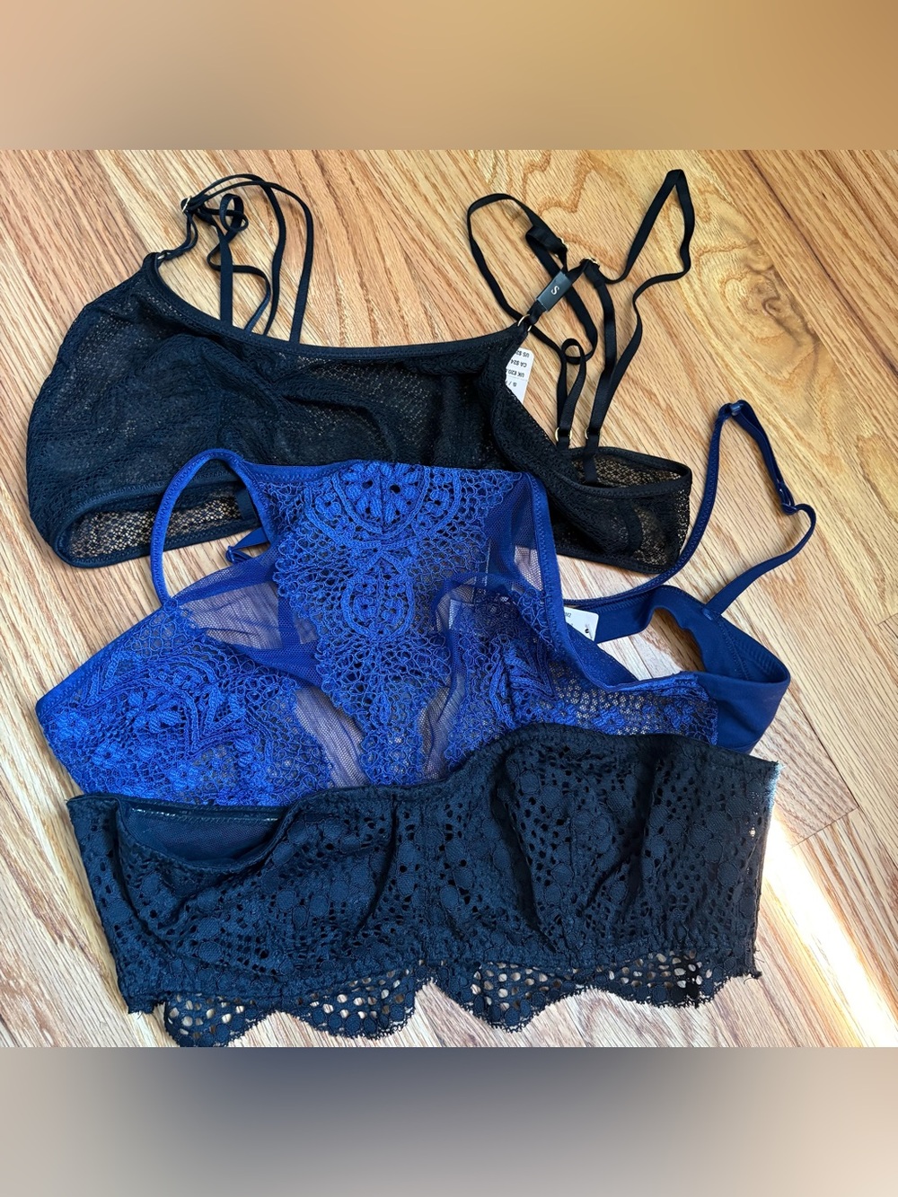 NWT Victoria's Secret Bralette Bundle Set of 3 Black Blue Lace Mesh Size S/P